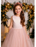 Dusty Rose Satin Tulle Flower Girl Dress With Double Bow